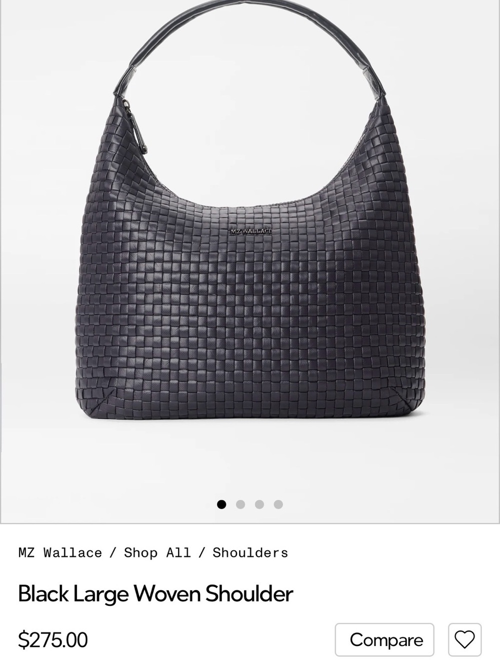 MZ Wallace Large Woven Shoulder Bag Leather Trim Black